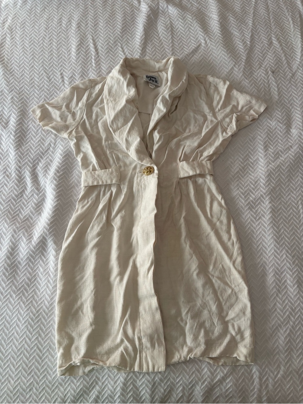 Vintage Cream Button-Front Short Sleeve Dress